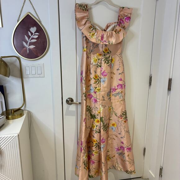 Alfred Sung Off the Shoulder Pink Satin Floral Trumpet Gown Medium - Picture 3 of 9